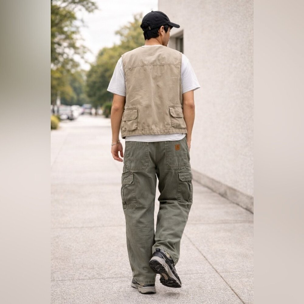 Carhartt Green Cargo Work Pants 36x32 Rugged Utility Carpenter Workwear Worn In